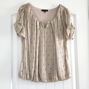 Sara Michelle Stripped Gold Bubble Blouse Shirt Top Size Large